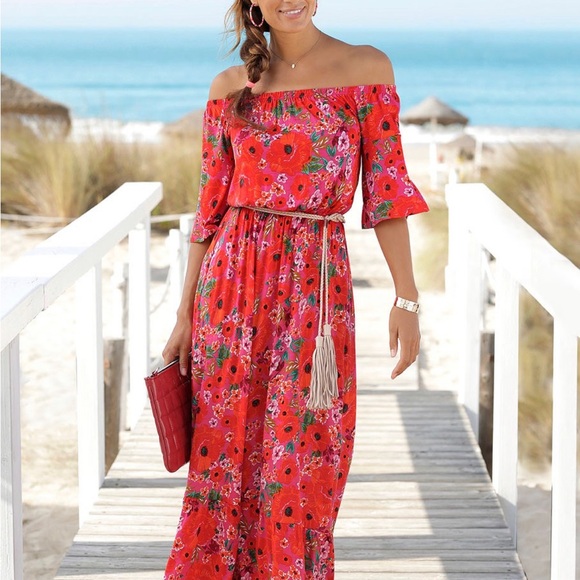 NWT ♥️🌺Luscana 🌺♥️ Carmen Style Print Maxi Dress - Picture 1 of 7
